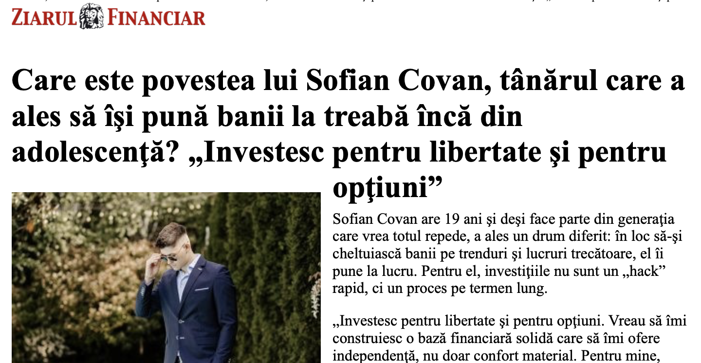 Articol Ziarul Financiar, Sofian Covan